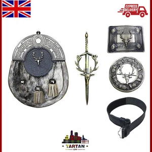 Schottisch Kilt Set Mit Stag Kopf – 5-Piece Gürtel,Felltasche,Schnalle,Stift & - Bild 1 von 1