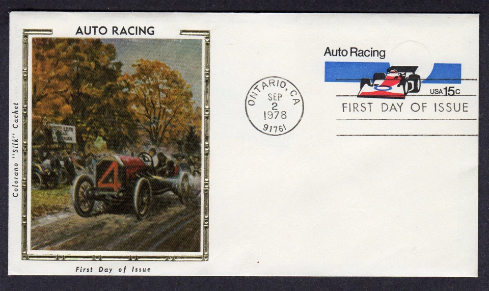 1978 15c AUTO RACING Embossed Envelope (Scott U587) - Colorano "Silk" FDC NU51 - Image 1 of 1
