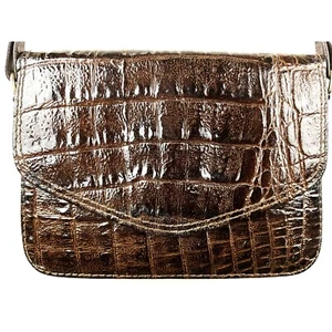 Vintage crocodile Flap Cross Body Wrap Brown Bag Purse - Picture 1 of 4