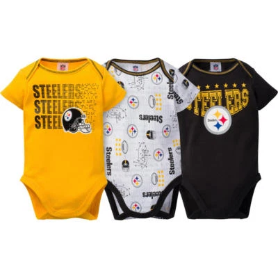 Pittsburgh Steelers NFL Infant Boys’ 3-Pack Short-Sleeve Bodysuits, 3/6 Months - Image 1 of 4