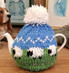 Hand Knitted Multi-Coloured Sheep Tea Cosy For A Small Teapot (1 - 2 CUP) - Picture 1 of 4