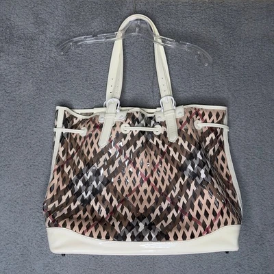 Burberry  Supernova Check Net Drawstring Bag White Tote - Image 1 of 4