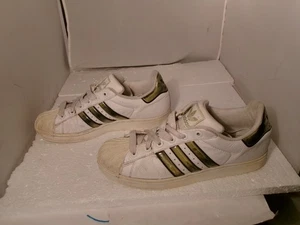 Vintage 2001 Adidas Shell Toe weiß gold Leder niedrige Turnschuhe Herren Größe 9,5 - Bild 1 von 17