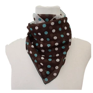 Vintage Neck Scarf  Brown White Turquoise Polka Dot 17" Square Serged Hem NWT  - Picture 1 of 7