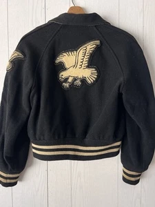 Vintage 50-60s Varsity Bomber EAGLES Jacket Black Wool Hatchers Blank Cropped - Picture 1 of 20