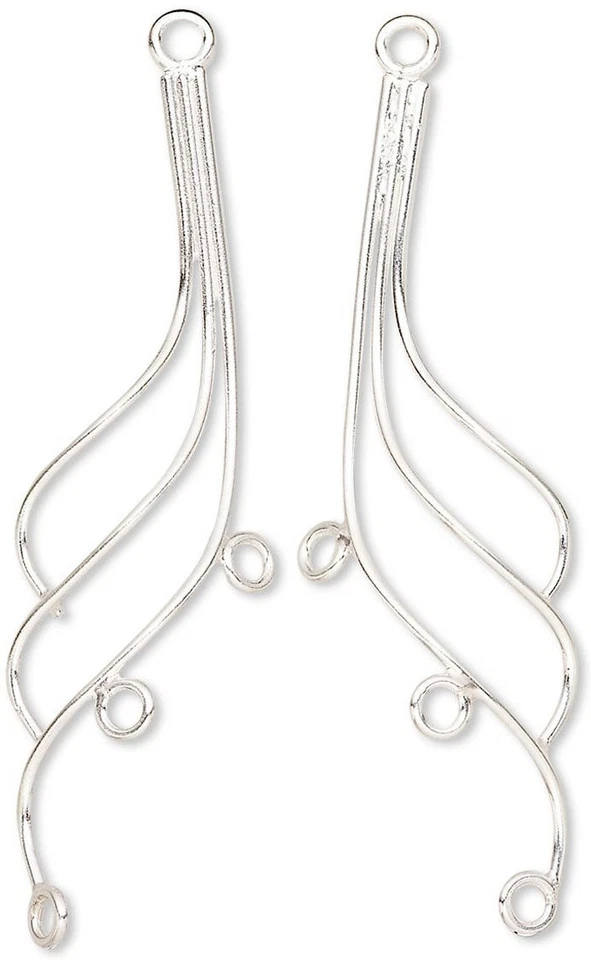 Conectores de enlace de pendiente focales de plata de ley derecha e izquierda de 3 hilos 39,5 x 11,5 mm Foto 1 de 2