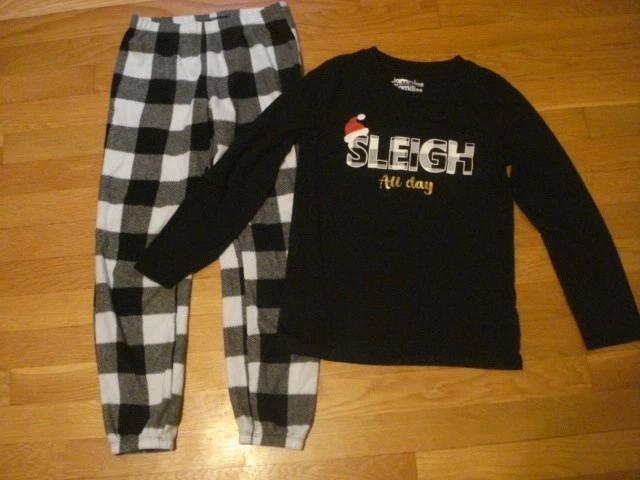 Meninas preto e branco 2 peças Natal PJ's tamanho 10-12 - Imagem 1 de 1
