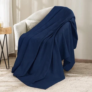 Navy 100% Cotton Blanket [Throw Size - 60x50 Inch] 350GSM Lightweight, Soft a... - Bild 1 von 8