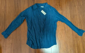 Uniqlo Men's Blue Linen Long Sleeve Button Large - Picture 1 of 7