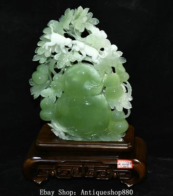 Estatua de mono cucurbitá calabaza tallado jade Xiuyu natural de China de 14,5"" Foto 1 de 4