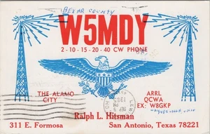 amateur ham radio QSL postcard W5MDY Ralph L Hitsman 1985 San Antonio Texas - Bild 1 von 1