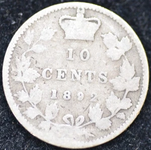 1892 GOOD .925 Sterling SILVER Canadian 10 cents - Picture 1 of 2