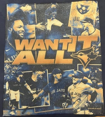 Toronto Blue Jays Playoffs Rally Towel 2025 WANT  IT ALL Dark Blue Back - Image 1 of 2