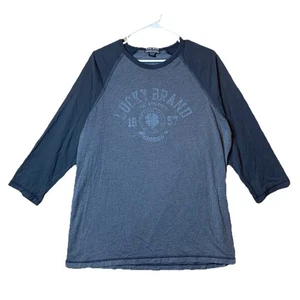 Camiseta de béisbol raglán Lucky Brand para hombre gris L negra manga 3/4 gráfico - Imagen 1 de 8