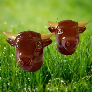 Rosemeade North Dakota Pottery Vintage Ox Bull Salt And Pepper Shakers MCM NOS - Picture 1 of 11
