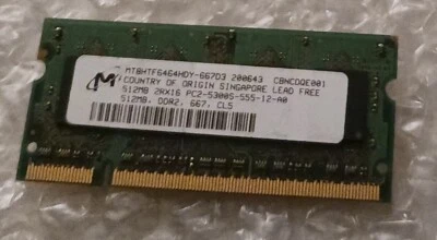 MICRON MT8HTF6464HDY-667D3 512MB PC2-5300S DDR2 667MHZ 200PIN CL5 Laptop Sodimm - Image 1 of 2