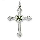 Sterling Silver Plat. Plated Real Clover Epoxy & Shell Cross Charm Pendant