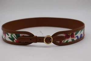 Salvatore Ferragamo FLORAL Brown Leather Belt Size 85 - Picture 1 of 7