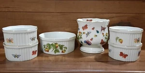 Vintage Ardalt Set Of 6 Spring Time Pattern Hand-Painted Ramekins Vase Souffle  - Picture 1 of 13