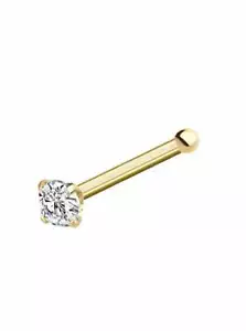 Nose Bone Ring Small Micro 2mm Clear CZ Prong Set Real 14K Yellow Gold 20G - Picture 1 of 2