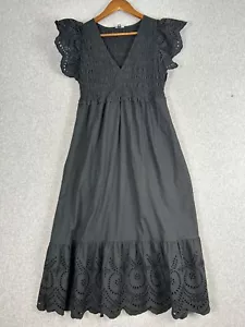 Rails Maxi Abito Donna Medio Nero Occhiellato Svasato Manica Romantico Spiaggia - Foto 1 di 14