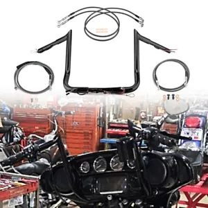 14" Rise Pre-Wired Black Handlebar Cables/Wire Kit For 14-16 Harley Touring ABS - Picture 1 of 12