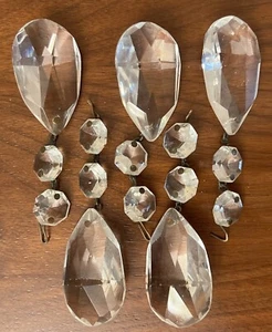 Vintage 5 PC Set Teardrop (15) Prisms Crystal Pendant Faceted 2" - Picture 1 of 12