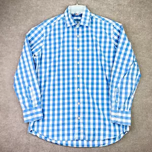 Boden Shirt Mens 16.5 L Blue White Check Button Up Cotton Long Sleeve - Picture 1 of 10