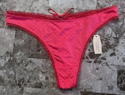 VICTORIA'S SECRET SEXY LITTLE THINGS M RED POLKA DOT VINTAGE RARE THONG PANTIES - Image 1 of 4