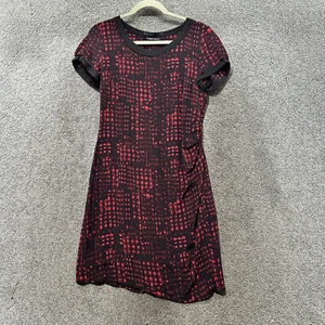 SET 100% Seide Kleid Damen 2 rot schwarz geometrisches Muster knielang kantig Grunge Punk - Bild 1 von 12