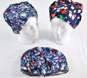 women's lot of 3 bright dentist office caps one size buttons for masks elastic - Picture 1 of 7