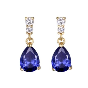 Ladies Earrings 9 Carat Gold on Sterling 925 Silver Tanzanite & White Sapphire - Picture 1 of 4