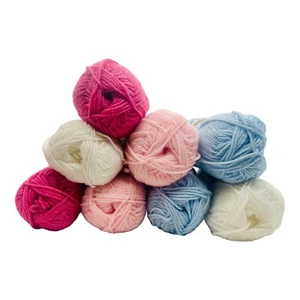 Lot of 8 Bernat Berella Sportspun DK Yarn Med Rose, Soft Pink, Soft Blue & White - Picture 1 of 11