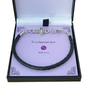 Bracelet for Boy, Cross Charm, Gift for First Communion, Baptism or Christening - Picture 1 of 7