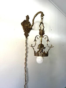 Antikes Paar verzierte Messing viktorianische Hänge Wand Lampen Messing Kette Akkord - Bild 1 von 10