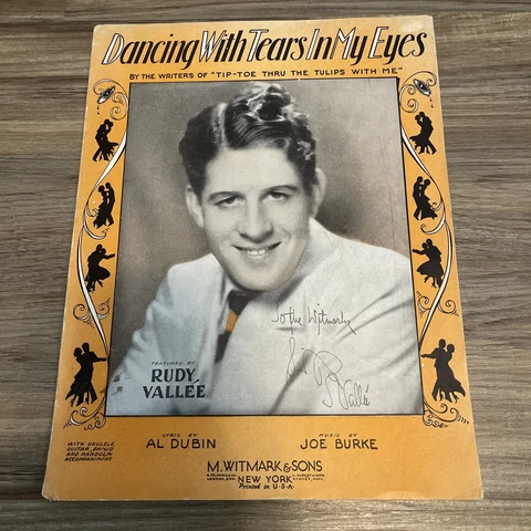 Rudy Vallee Autograph Sheet Music Dancing With Tears In My Eyes Witmark Family Cover