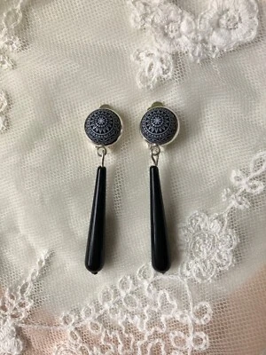 Mosaik Ohrclips silber schwarz - Bild 1 von 4