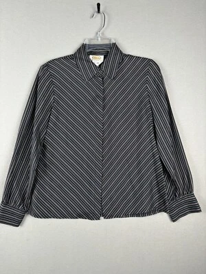 Talbots Blouse Womens 2 Black Beige Stripe Shirt Button Up Silk Collared 6579 - Image 1 of 4