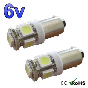 2 x Blanco Frío 6v Luz Lateral LED BA9s Bayoneta Coche Clásico Scooter Bombillas Brillantes - Imagen 1 de 4