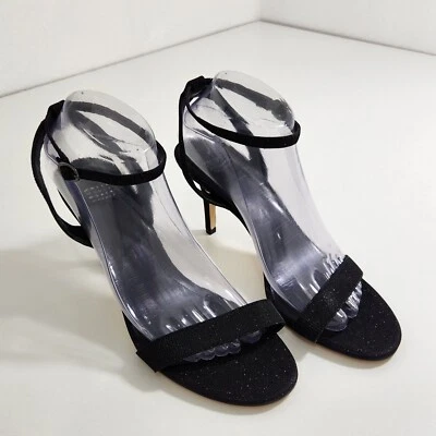 White House Black Market Black Strappy Open Toe 3.5" Pumps Heels Sandals Shoes - Image 1 of 4