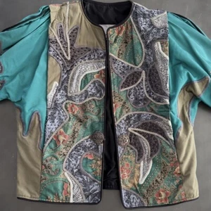 Rare La Colección Judith Roberts Jacket Art to Wear Patchwork Bolero Vintage 80s - Picture 1 of 16
