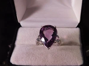 Ladies 11.54 Ct. Pear Amethyst Sterling Silver Ring - Picture 1 of 9