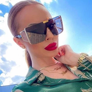 Oversized Shield Sunglasses Fashion Visor Sunglasses Trendy Gold Accents Lentes - Picture 1 of 7