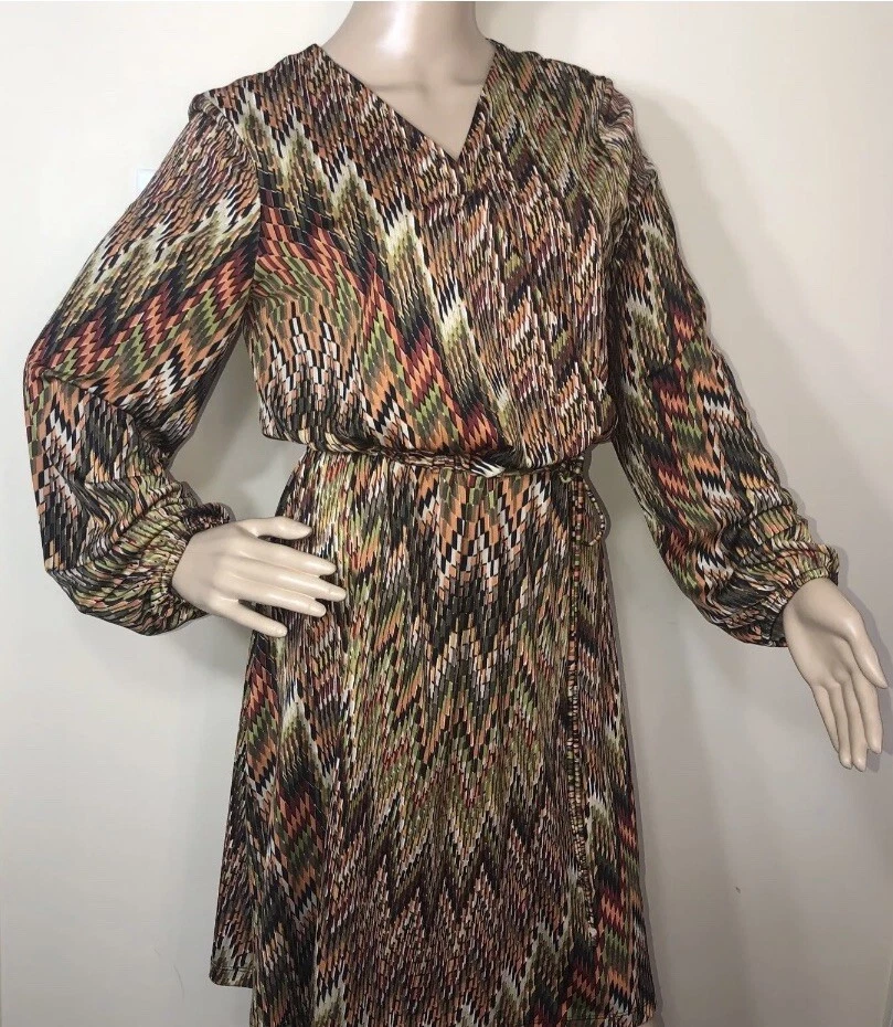 Vestido para mujer Emma & Michele M multicolor manga 3/4 cinturón estilo envolvente verde Foto 1 de 4