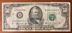 Series 1974 Old Style Small Head US Grant $50 Bill Serial #В 58630535 А - Picture 1 of 2
