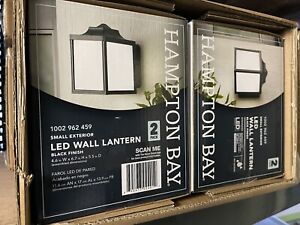 Black Outdoor Integrated LED Wall Lantern Sconce (2-Pack) Hampton Bay Exterior