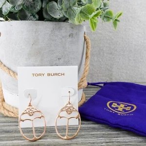Pendientes Tory Burch Big T Logo Oro Rosa OS - Imagen 1 de 12