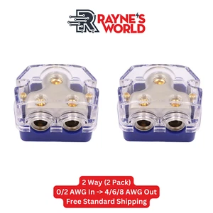 2 PACK 2 Way Blue Distribution Block 0-4 AWG In, 4-8 AWG Out for Power or Ground - Picture 1 of 6