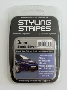 Silver 3mm x 10mtr Self Adhesive Car Pin Stripe Coach Tape Syling Stripe - Picture 1 of 1