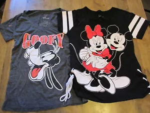 DISNEY 2 T-Shirts Juniors Size Small Black Baseball Mickey & Minnie, Gray Goofy - Picture 1 of 9